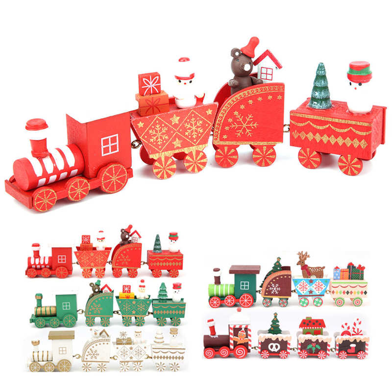 Plastic Mini Kerst Kinderen Houten Trein Speelgoed Kid Thuis Diy Trein Decoratie Ornament Woondecoratie Accessoires