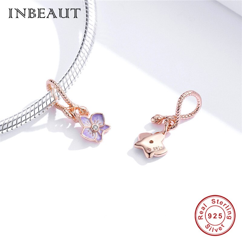 INBEAUT 100% 925 Sterling silber Rose Gold schmetterling orchidee anhänger charme für frau Armbinde oder halskette DIY schmuck