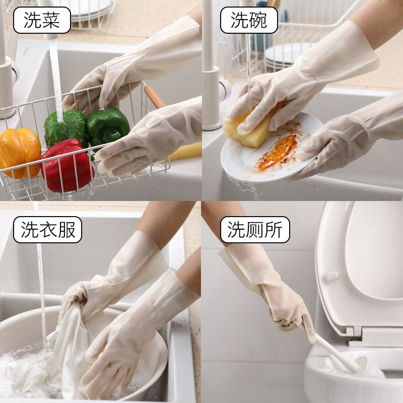 1 Pair High Transparent Waterproof Cleaning Gloves Long Sleeve Rubber Kitchen Dish Washing Gloves Wear-Resistant Household Glove