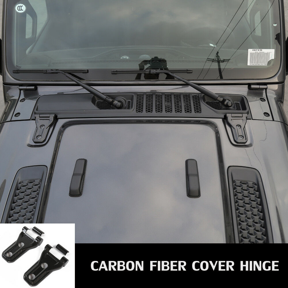 Carbon Fiber Front Engine Hood Hinge Decor Cover Trim For Jeep Wrangler JL