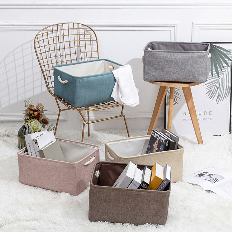 Cesta de almacenamiento de ropa, suministros para el hogar, cesta de clasificación de artículos diversos, caja organizadora de lino plegable, organizador de escritorio