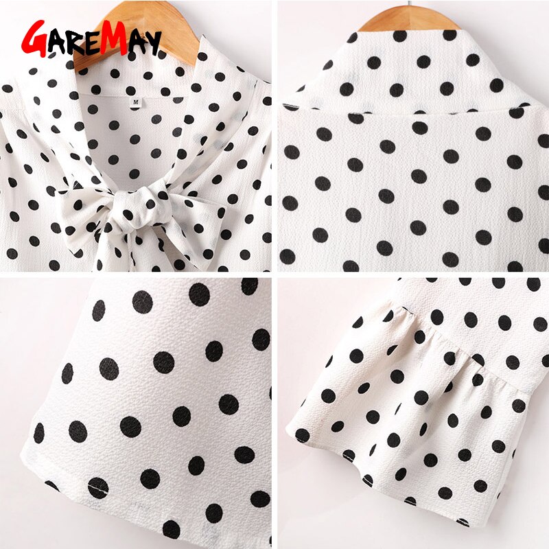 Blusa de manga larga con lunares para otoño, camisa de color blanco con lazo para mujer, de Trabajo Ropa, oficina,