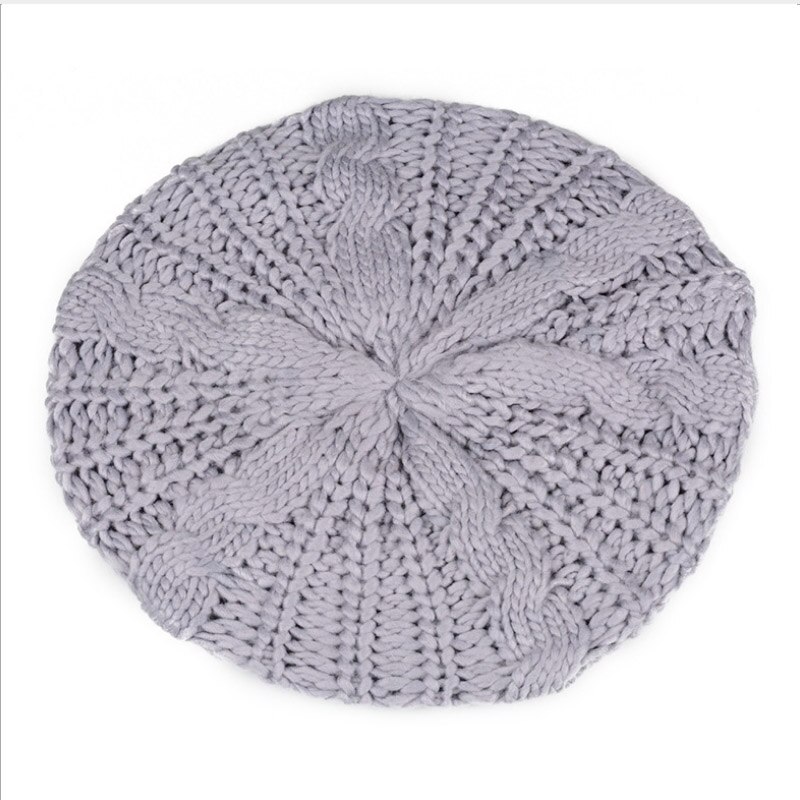 Beret Braided Hats Baggy Beanie Crochet Warm Winter Hat Ski Cap Wool Knitted Caps Women Lady Hats: Light Grey
