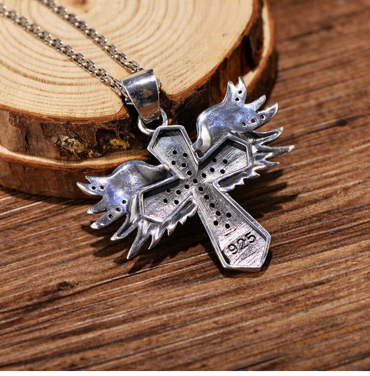 100% 925 Silver Cross Pendant 925 Sterling Wing Pendant Vintage Silver Cross Pendant