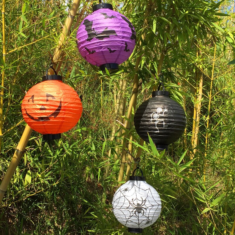 1PC Luminous Paper Lantern Halloween Decoration LED Hanging Lantern Light Halloween Horror Atmosphere Props Decoration