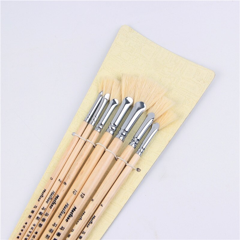Brocha de abanico en forma de cerdo, cola de pez, varilla para pintar pincel para artistas del óleo, 7 trajes, pincel gouache, suministros de arte, pincel de pintura