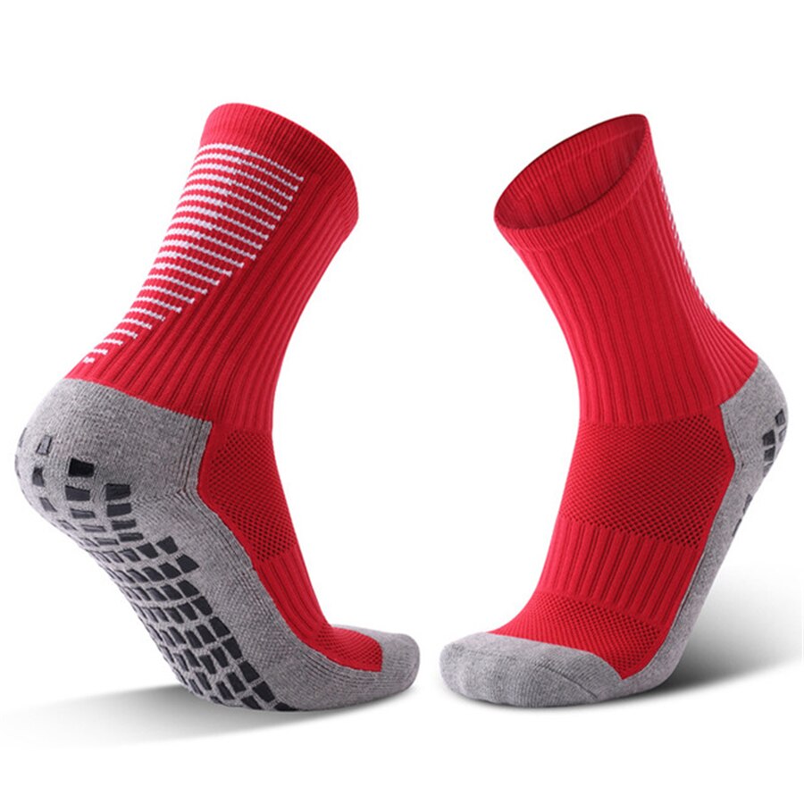 Calcetines antideslizantes de fútbol profesionales, transpirables, para baloncesto, fitness, gimnasio, circulación, adultos: RED