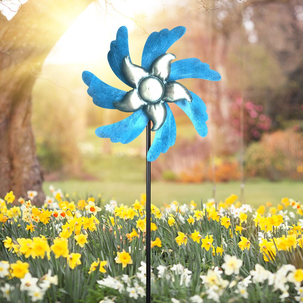 Windmill Garden Decor Outdoor Yard Metal Sculpture Vertical Wind Spinner Weatherproof Patio Lawn Kinetic Ornament Durable