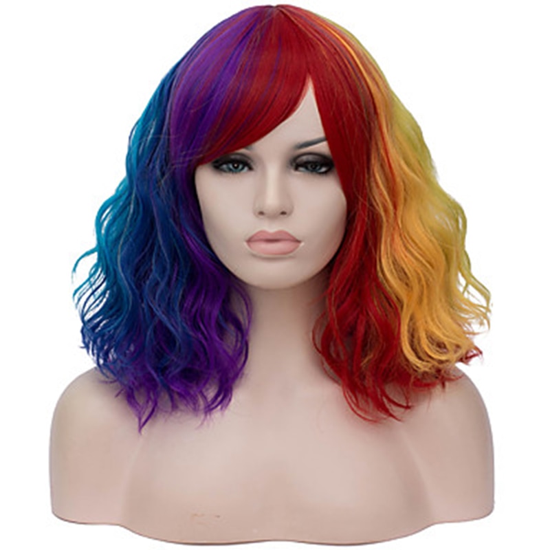 HAIRJOY Women Synthetic Hair Cosplay Wig Rainbow Multi Color Party Wigs