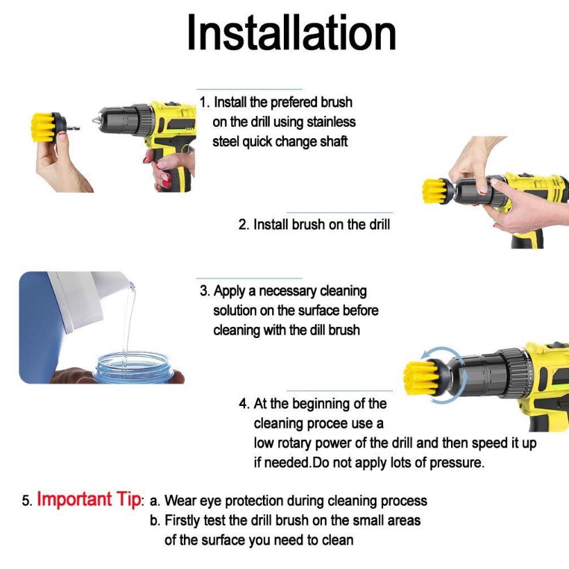 Kit de escova furadeira, 4 unidades, escova esfregador para limpeza banheiro banheiro banheira escova de limpeza broca kit de limpeza d30