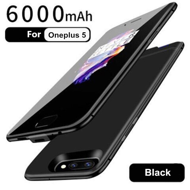 6000Mah Ultra Dunne Fast Charger Batterij Cover Voor Oneplus 5 Power Case Externe Backup Batterij Opladen Case Voor Een plus 5: Black