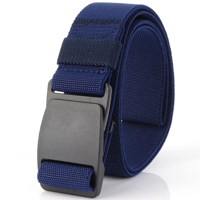 Cinturón de nailon para hombre, hebilla no metálica con cabeza de plástico, antialérgico, cinturón de seguridad, cinturón elástico con hebilla a presión: Azul real