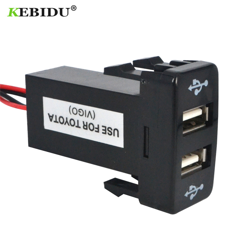 Kebidu caricabatteria per auto USB a doppia porta 12V 2.1A adattatore per caricabatterie per auto PDA DVR + ingresso Audio per alimentatore per telefono cellulare Toyota VIGO