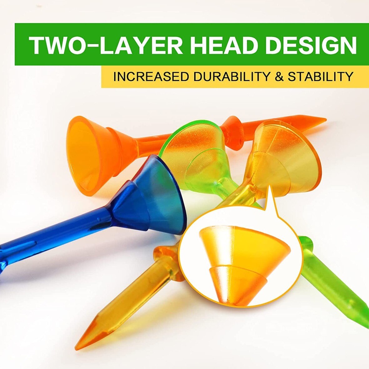 50Pcs Upgrade Big Cup Golf Tees 3-1/4" Unbreakable Plastic Golf Tee Reduce Friction &amp; Side Spin Reusable For