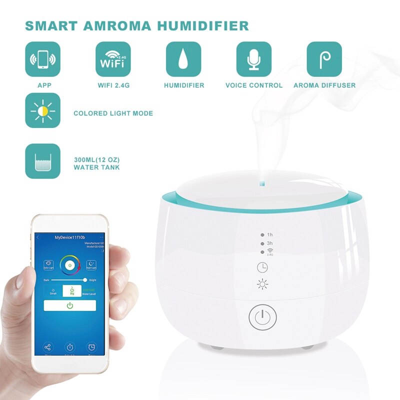 Humidificateur veilleuse Portable aromathérapie, humidificateur de bureau et de maison, contrôlable par application intelligente, prise ue