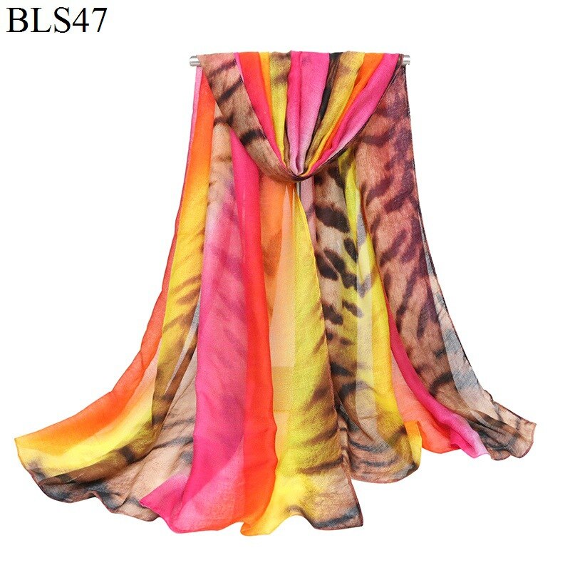 Spring fall voile kvinder tørklæde sjal rinbow tiger print tørklæde 180*90cm foulard femme modis bufanda mujer damer foulard soie: 2