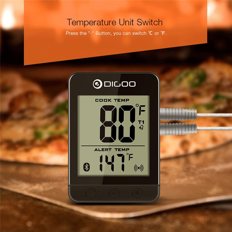 Digoo dg  ft2203 smart bluetoorh led display bbq kök matlagningstermometer metallsonder app funktion för kött grillning