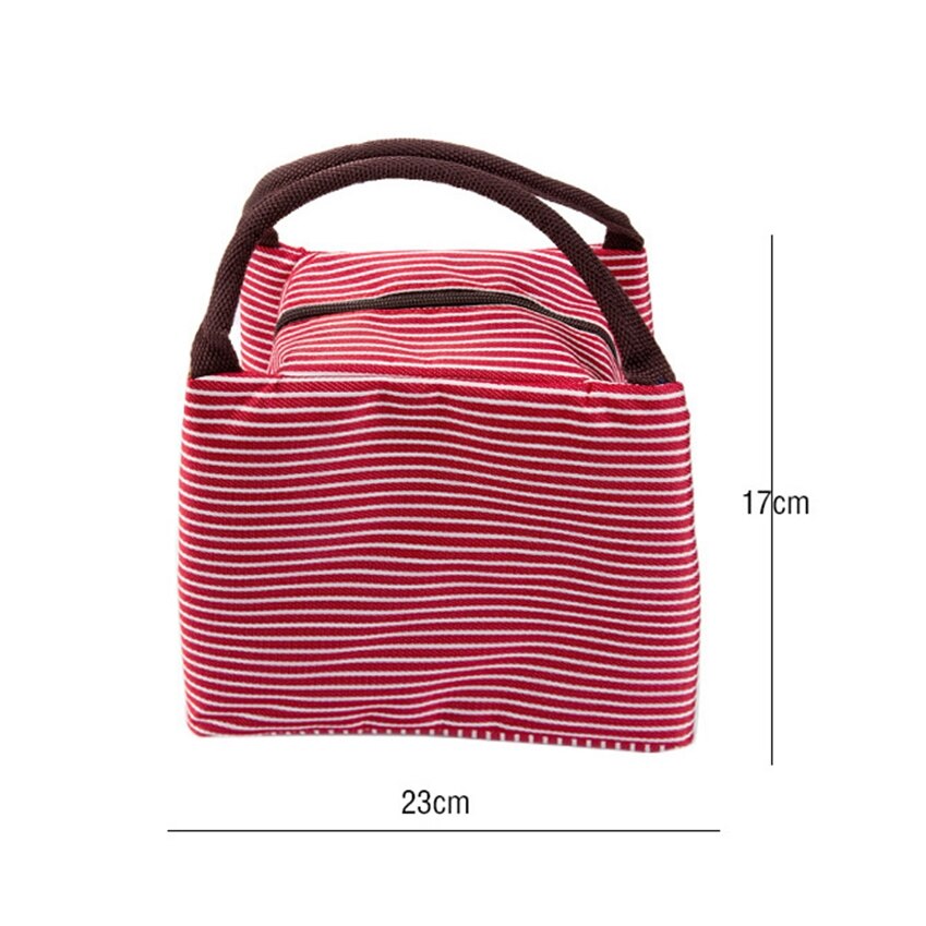 Freizeit Frauen Tragbare Mittagessen Tasche Leinwand Streifen Isolierte Kühltaschen Thermische Lebensmittel Picknick Mittagessen Taschen freundlicher Mittagessen Kasten Tasche Tote