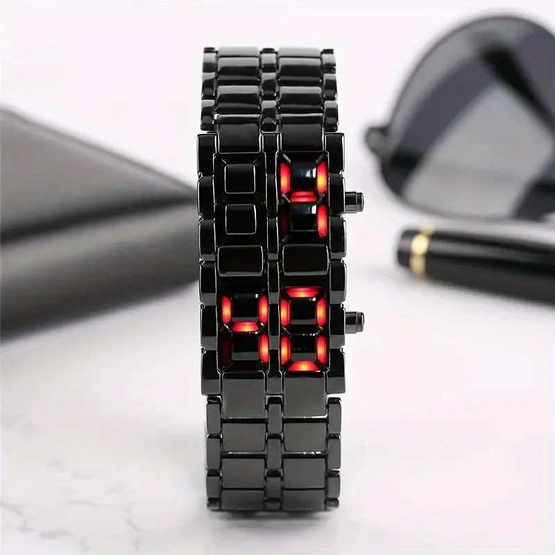 Led-display elektronisk ur nyhed rød blå led lava digitalt armbåndsur til kvinder mænd: Default Title