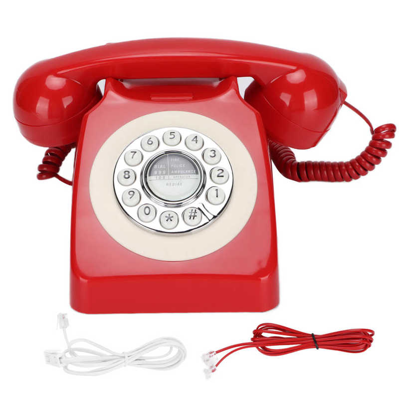 Teléfono Fijo Retro Vintage para el hogar, teléfono fijo clásico antiguo, de escritorio, fijo, con cable, para decoración de oficina, cafetería y Bar: Rojo