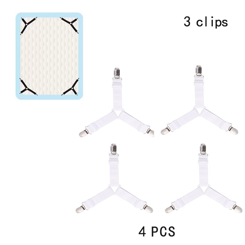 Attache de drap de lit élastique réglable, pince à matelas, housse de canapé, sangle fixe antidérapante, Kit de tondeuse Textile domestique: 3 Clips White
