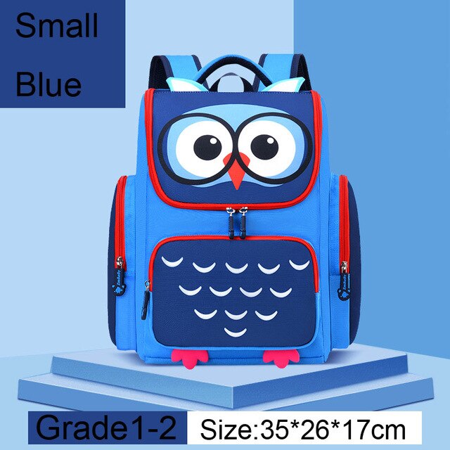 Respirant 3D hibou imprimé enfants cartables filles dessin animé école primaire sac à dos orthopédique sac à dos Mochila Infantil Escolares: S blue