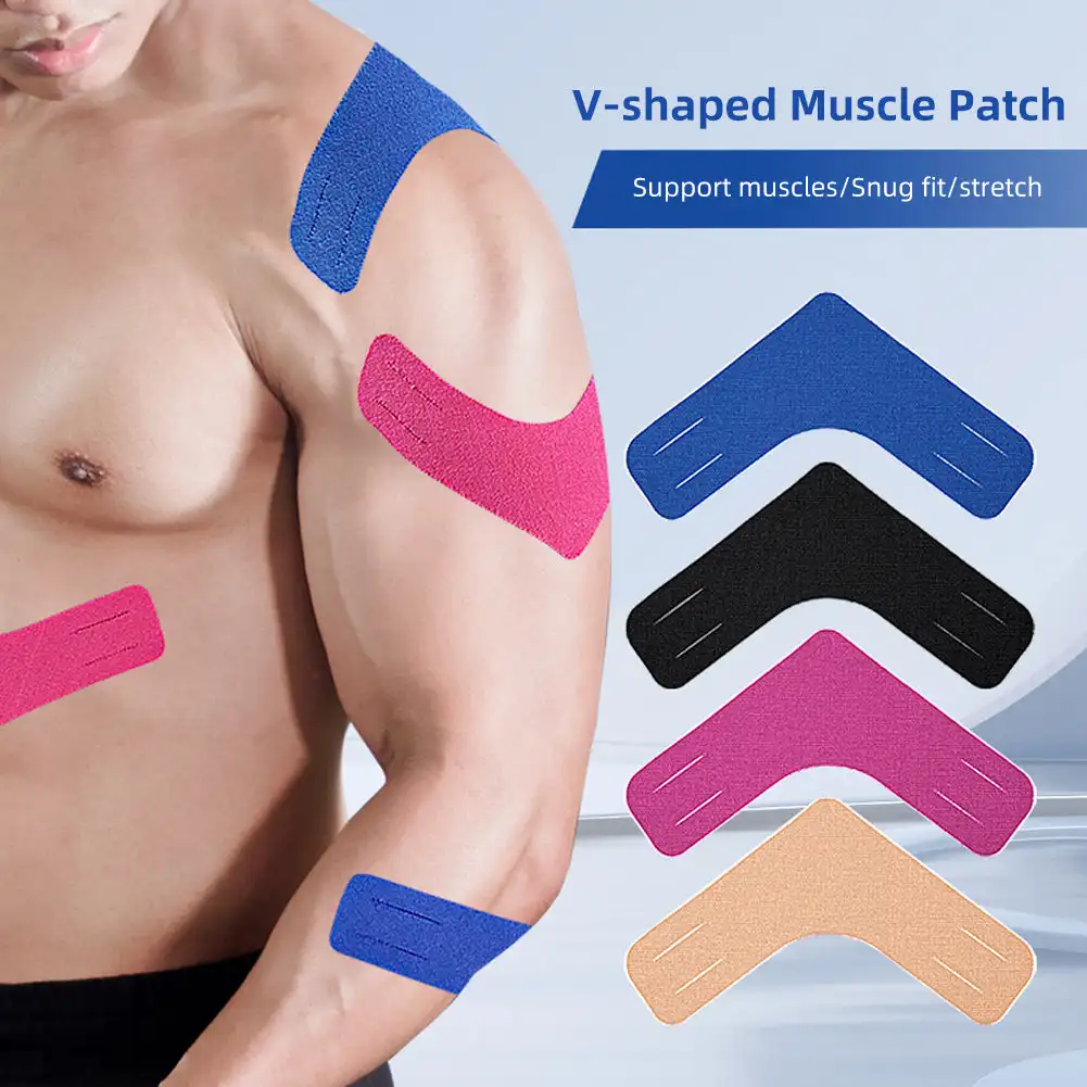 5 stks V-vormige Kinesiologie Tape Elastische Atletische Tape Ondersteunt & Beschermt Spieren, Knieën, Schouders & Fasciitis Plantaris voor Sport