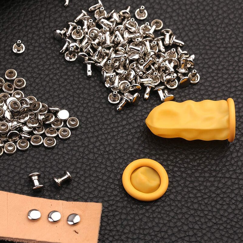 MIUSIE 100 Sets Leather Rivet Tubular Metal Rapid Rivet Studs Double Cap Rivets With Box For DIY And Leather Crafts