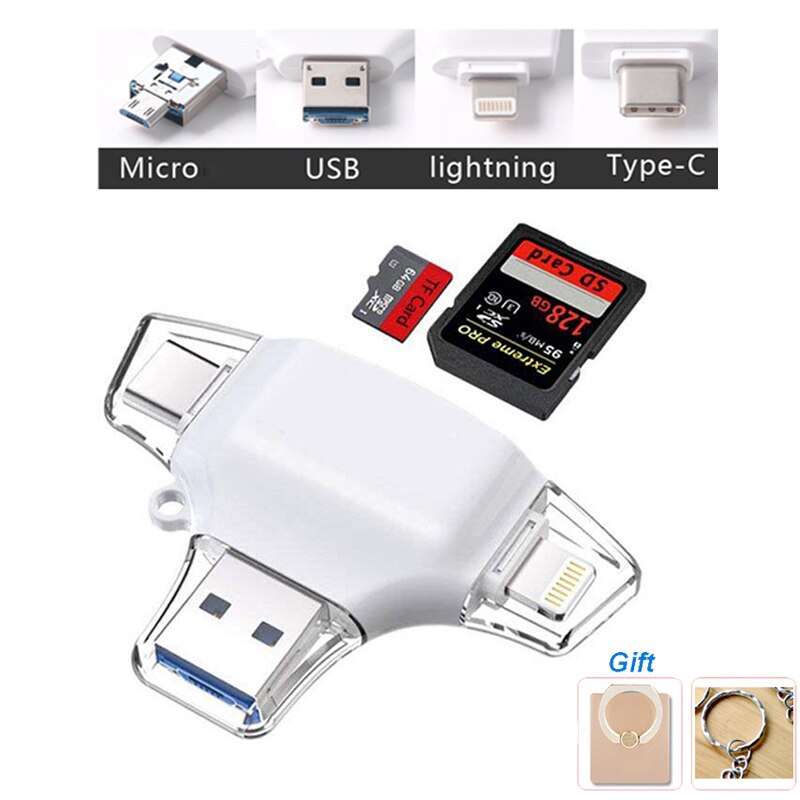 Lector de tarjetas Micro SD 4 en 1 tipo C, adaptador Lightning para iPhone, Android, iPad, MacBook, USB, OTG, extensión de teléfono