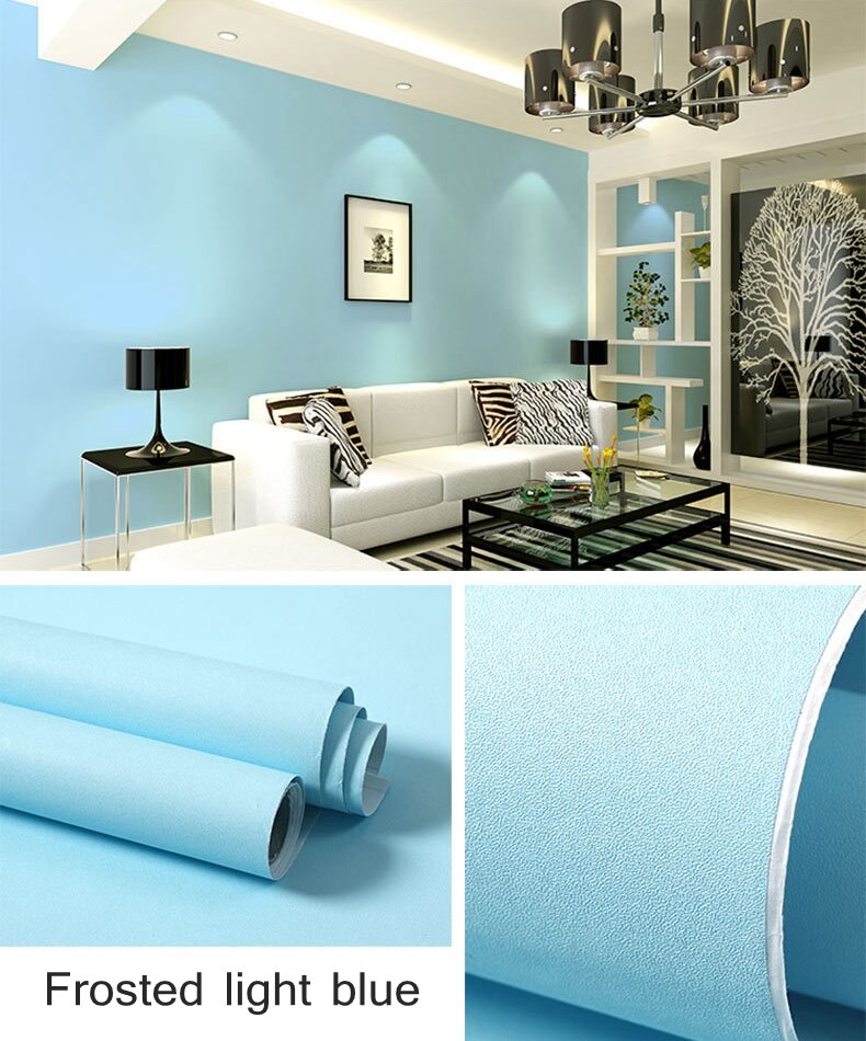60CM*5M Solid Matte PVC Vinyl Self Adhesive Wallpaper Sticker For Walls DIY Waterproof Wall Sticker Home Decor Films PVC Sticker: Light Blue / 10m X 60cm