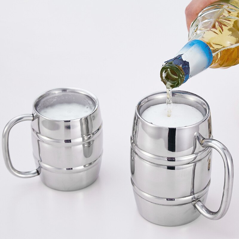 Insulated Beer Mug Holds Beer Ice Cold Double Wall Stainless Steel Wine Glass with Handle Coffee and Tea Drink Mug For Traveling