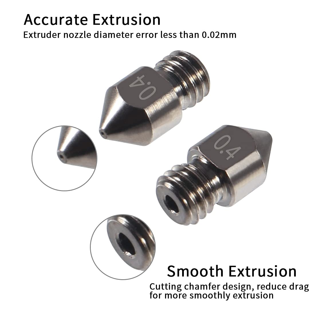 Ugelli in acciaio temprato da 3 pezzi da 0,4 mm Ugelli MK8 Ugelli per stampante 3D per Creality Ender 3/3 pro/3 V2, Ender 5/5 pro, CR-10/10S