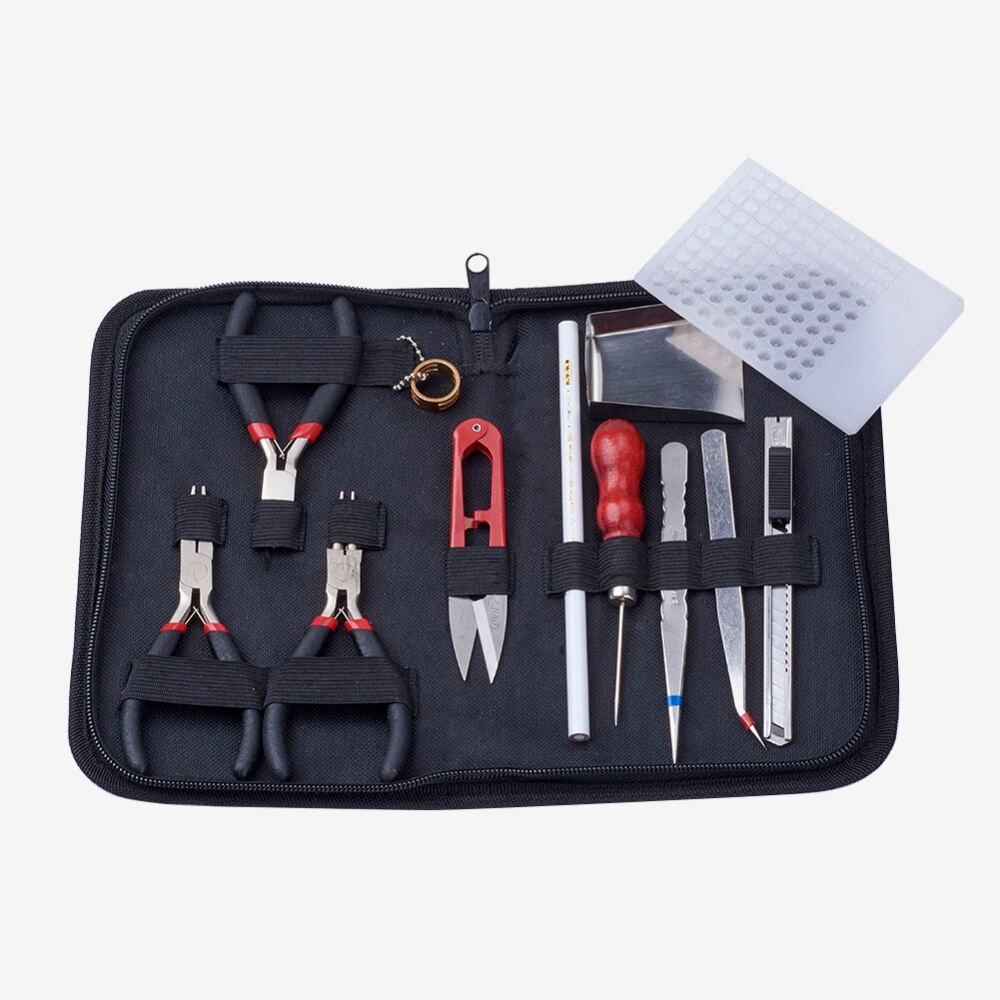 DIY Jewelry Tools Sets Nippers Repair Tool with Pliers Scissor Tweezers Vernier Caliper Tape Measure Pins Mixed Color F80: 17