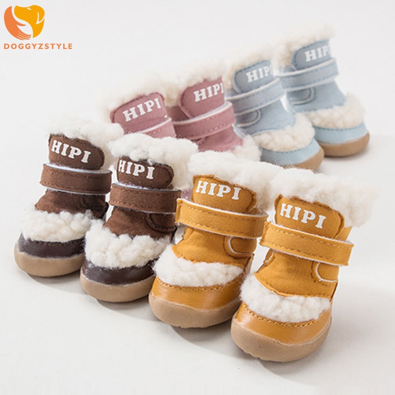 4Pcs/set Winter Pet Dog Shoes Warm Snow Boots Non-slip Puppy Cat Booties For Small Medium Dogs ChiHuaHua Pug Shih Tzu Footwear