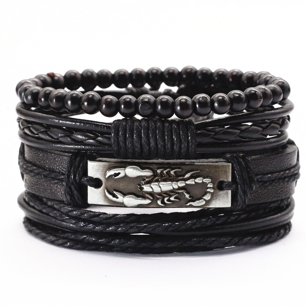 Pulseras de cuero Vintage en negro y marrón para hombre y mujer, ganchos de aleación de bronce para plumas, Charm Wood de búho, cuentas, joyería: style 5