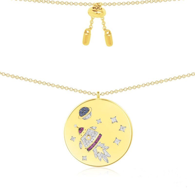 S925 Vliegende Ruimte Paard, Starry Galaxy, Golden Moon Ruimtevaartuig. Ronde Vrouwelijke Ketting Armband Oorbellen Luxe Sieraden.