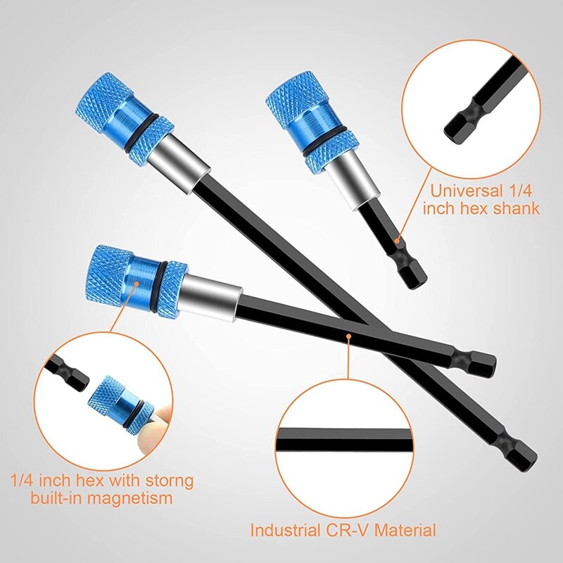 Drill Bit Extension Set, 6 Pcs Magnetic Drill Bit Extender Hex Shank, Magnetic Quick Release Extension Chuck Adapter