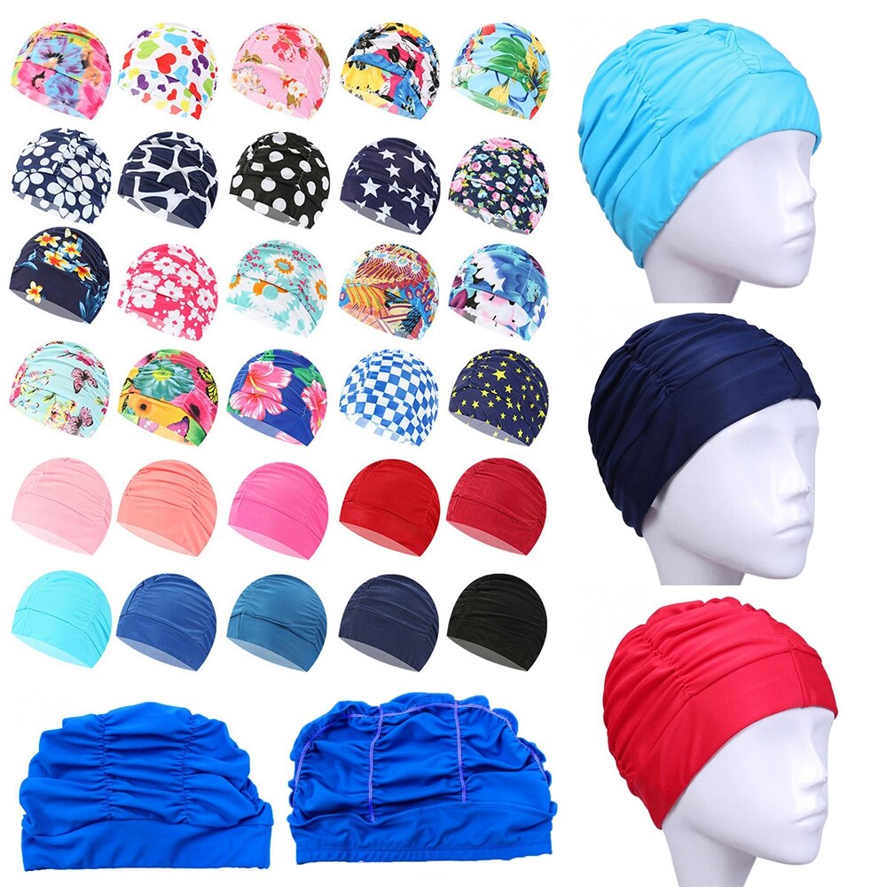 1 Pza tamaño libre gorra de natación flores impreso piscina sombreros de baño tapa impermeable Pelo Largo protección elástico Nylon turbante para las mujeres de los hombres