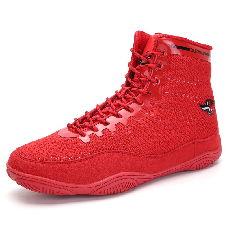 Original Mens Womens Wrestling Boots Red Black Boxing Sneakers for Men High Top Boxing Gear Shoe Breathable Big Boy Boxing Boot: Red / 6.5