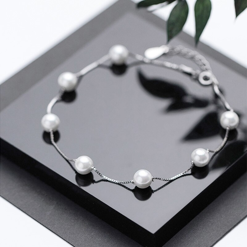 Pearl Anklet For Women 925 Sterling Silver Career Style s925 Anklet Bracelets Beach Boho Foot Jewelry Wedding Valentine's Day