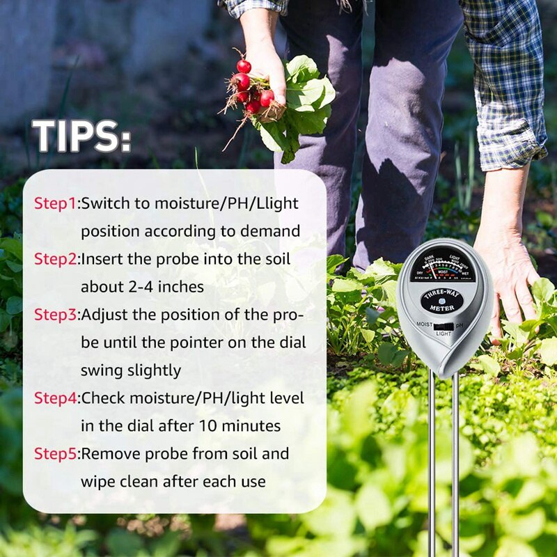 Soil Tester 3-In-1 Soil Moisture Light and PH Acidity Tester Plant Tester Soil Moisture Sensor Meter Plant Care Hygrometer Water