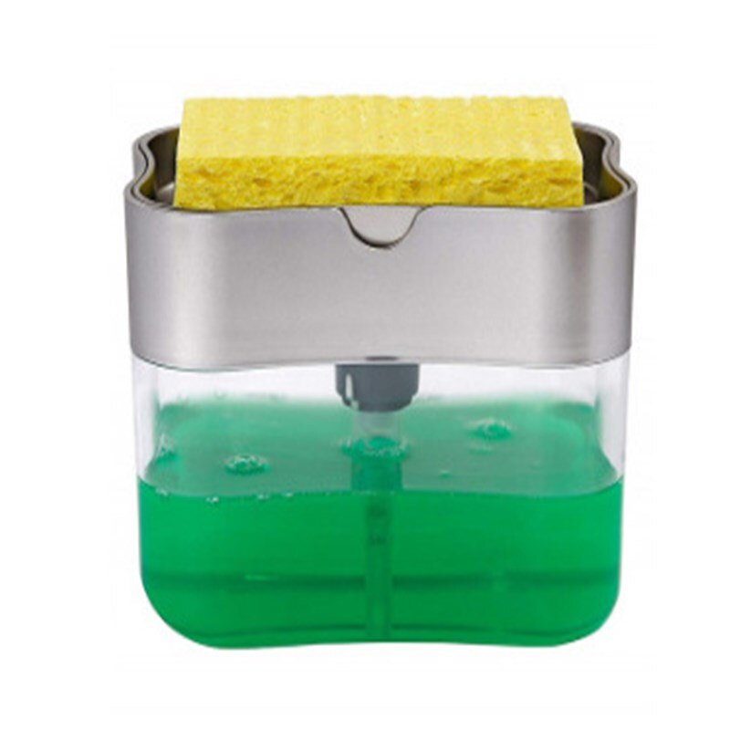 Kitchen Brush Dishwashing Liquid Dosing Device Press Type Automatic Dispenser Box Dishwashing Brush Soap Liquid Box: Sliver
