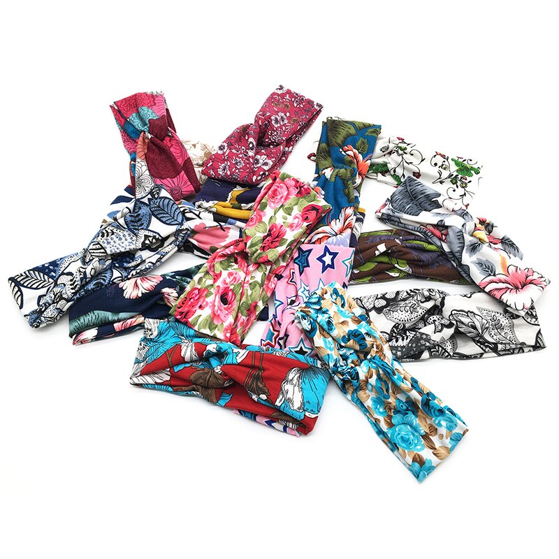 Frau Gedruckt Kreuz Stirnband Mädchen Sommer machen-hoch Haarband Elastische Bandanas Bandanas Sport Turban Haar Bands Haar Zubehör