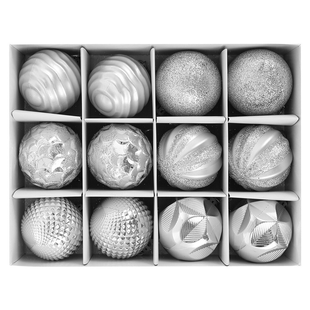 12pcs 6cm Luxury Christmas Tree Ornaments Balls Hanging Xmas Tree Decor Ball for Home Year Party: D