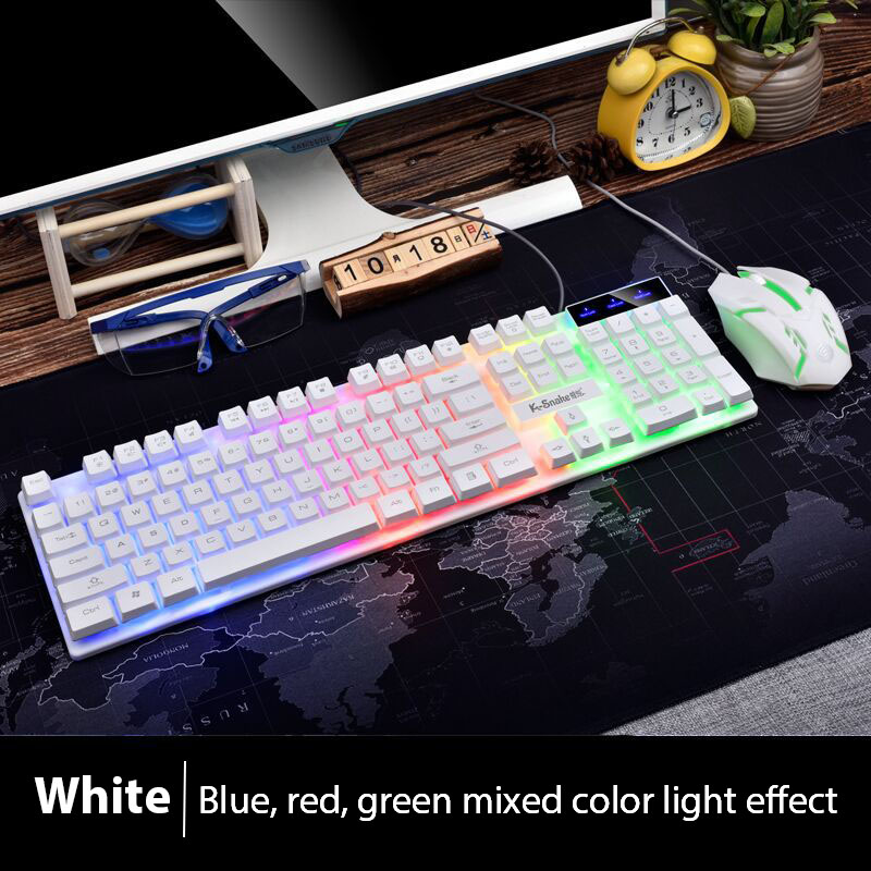 KM320 Keyboard And Mouse Set Waterproof Luminous Game Backlit Keyboard: WHITE