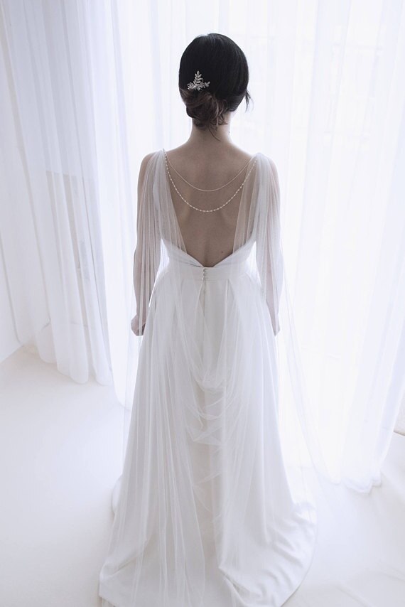 Bruiloft Cape-Bridal Cape Sluier-Schouder Sluier-Bridal Cape-Bridal Terug Ketting-Back Sieraden-cape Sluier