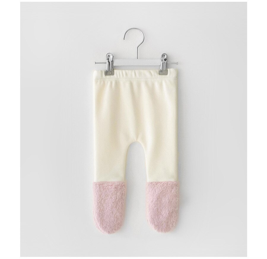 Koodykids babybukser efterår baby legging baby pige dreng leggings sokker fløjl tilføjet fødder bukser vinter 0-1 år: Lyserød / 24m