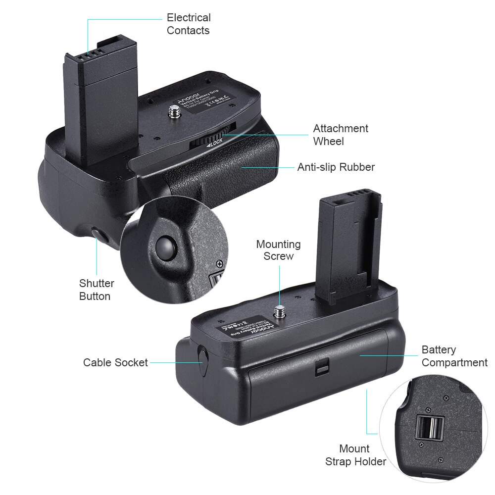 Andoer Vertical Battery Grip Compatible with LP-E10 Battery for Canon EOS 1100D 1300D / Rebel T3 T5 T6 / kiss X50 X70 DSLR C