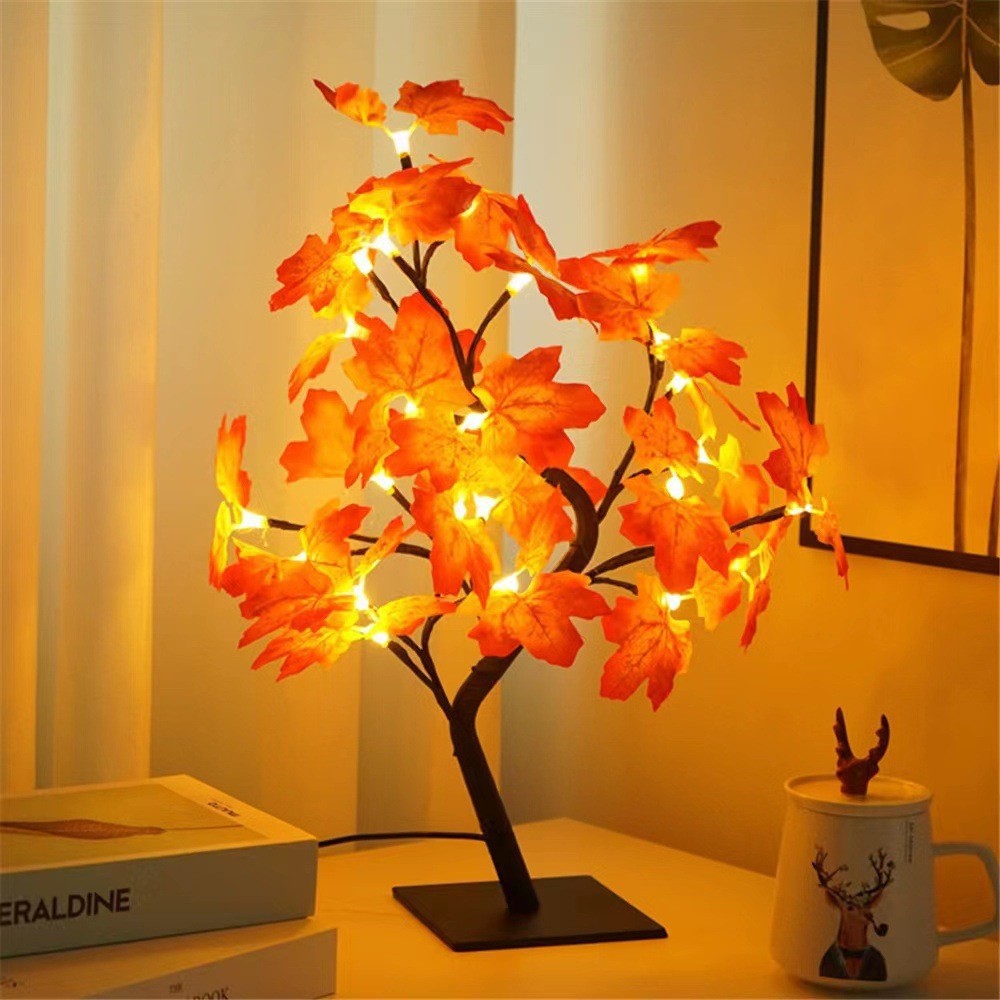 Lámpara de mesa 24LED, árbol de flores rosas, luces nocturnas USB, decoración navideña, para habitación de niños, iluminación de flores rosas, decoración del hogar: Plata
