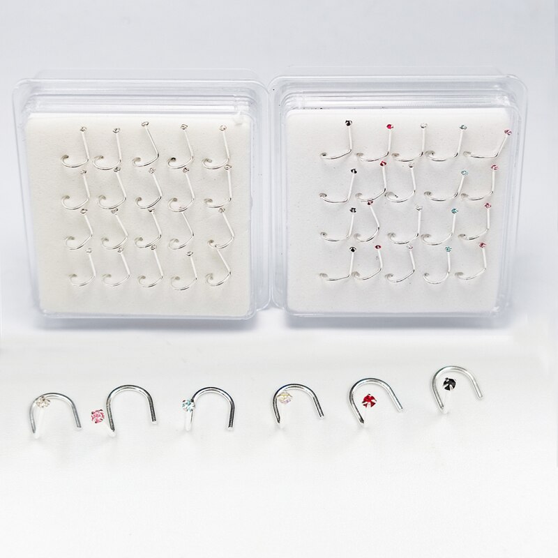 20 Stuks Van Pack925 Sterling Zilver 1.5 Mm Ronde Crystal Neus Stud Ringen Schroef Piercing Sieraden